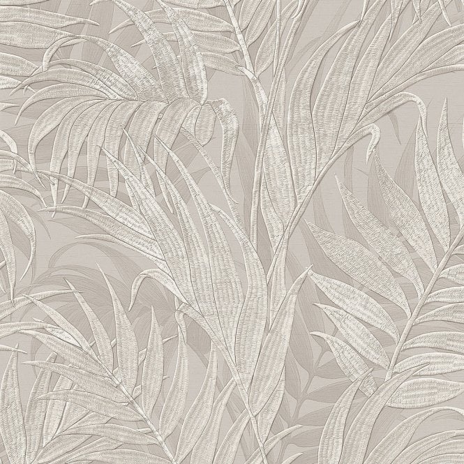 SAMPLE - Grace Tropical Palm Leaf Grey / Mink Wallpaper by design id GR322103
