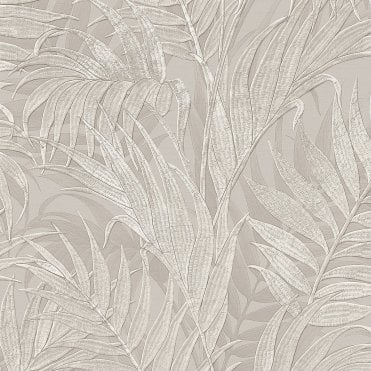 SAMPLE - Grace Tropical Palm Leaf Grey / Mink Wallpaper by design id GR322103