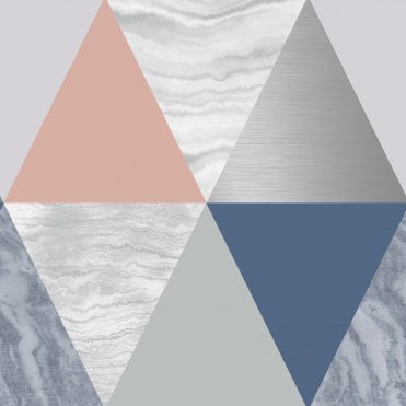 SAMPLE - Harlequin - Blue/Rose Gold Wallpaper by Graham and Brown Fresco 111399