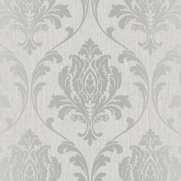 SAMPLE - Highgrove Damask Silver / Grey Duplex Wallpaper by Rasch 274980