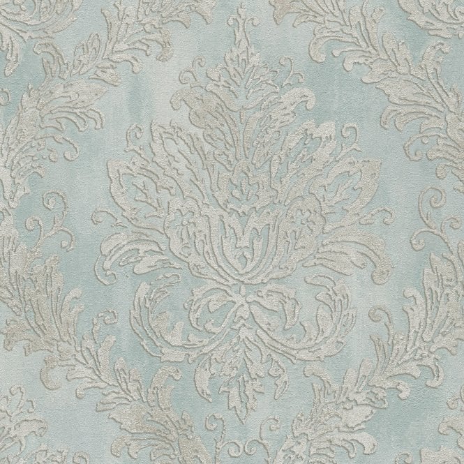 SAMPLE - History of Art Damask Blue / Silver Wallpaper by AS Creation 79049-3