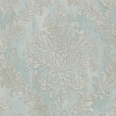 SAMPLE - History of Art Damask Blue / Silver Wallpaper by AS Creation 79049-3