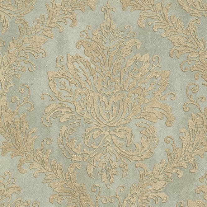 SAMPLE - History of Art Damask Green / Gold Wallpaper by AS Creation 79049-2