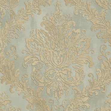 SAMPLE - History of Art Damask Green / Gold Wallpaper by AS Creation 79049-2
