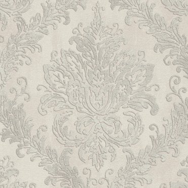 SAMPLE - History of Art Damask White / Silver Wallpaper by AS Creation 79049-4
