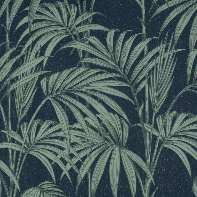 SAMPLE - Honolulu Palm Navy / Green Glitter Wallpaper by Julien Macdonald 112086