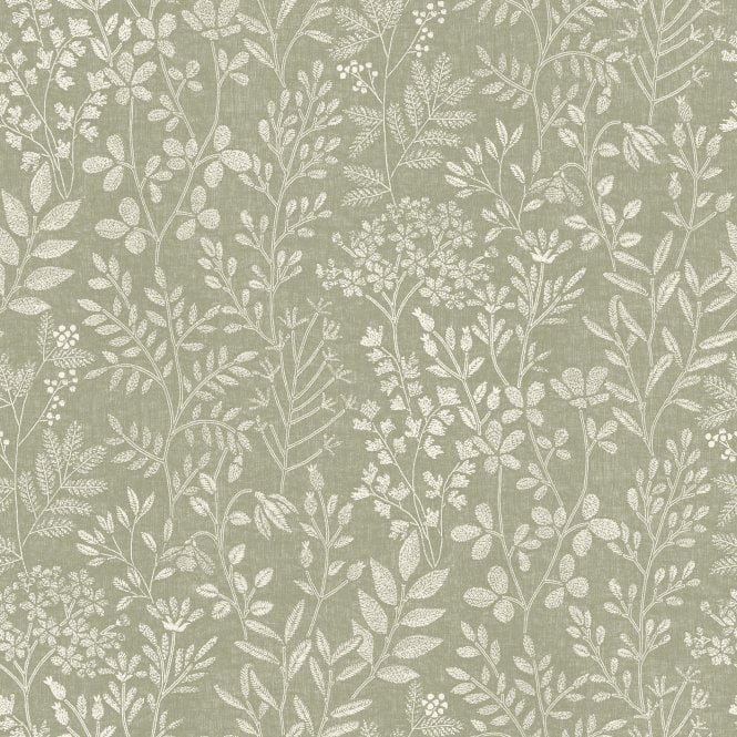 SAMPLE - Karuna Embroidery Stitched Organic Wallpaper Sage by Grandeco Life 205003