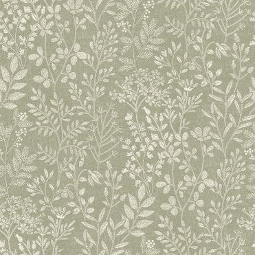 SAMPLE - Karuna Embroidery Stitched Organic Wallpaper Sage by Grandeco Life 205003