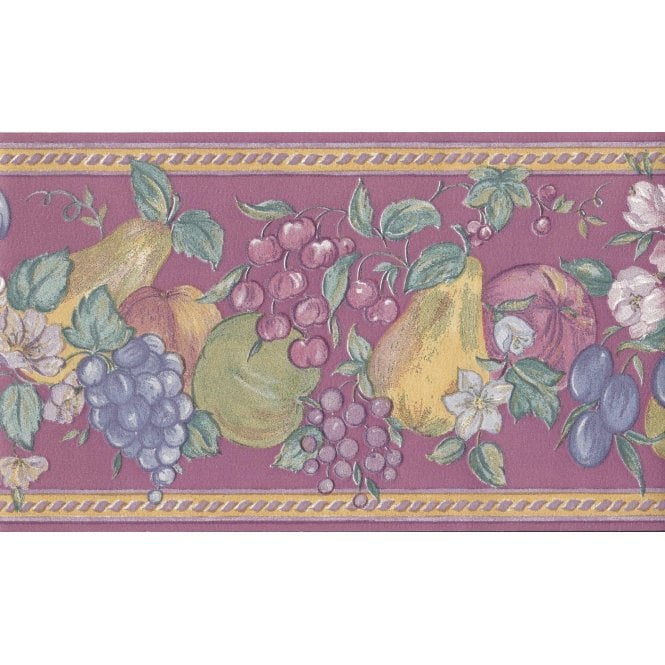 SAMPLE - Kimberley Fruit 10 metre Wallpaper Border in Plum by Coloroll 512370