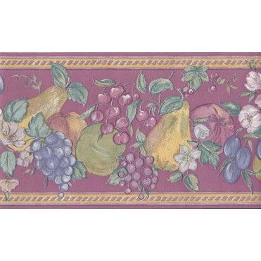 SAMPLE - Kimberley Fruit 10 metre Wallpaper Border in Plum by Coloroll 512370
