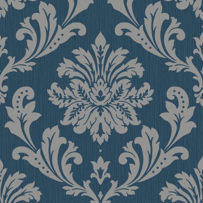 SAMPLE - Louise Damask Navy Wallpaper by Grandeco Life A53801