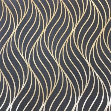SAMPLE - Maddox Geometric Wave Black & Gold Statement Wallpaper by Holden 65263