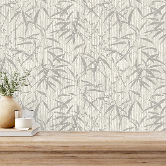 SAMPLE - Manila Bamboo Natural / Grey Wallpaper by The Design Library 284873