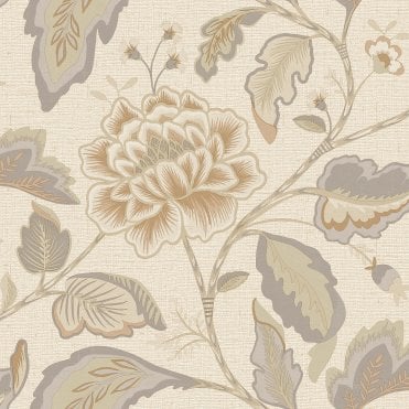 SAMPLE - Maya Jacobean Floral Trail Wallpaper Grey / Cream by Belgravia Decor 1723