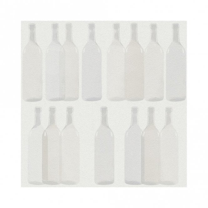 SAMPLE - Metal Spirit White & Grey Glass Bottles Wallpaper by Rasch 586005