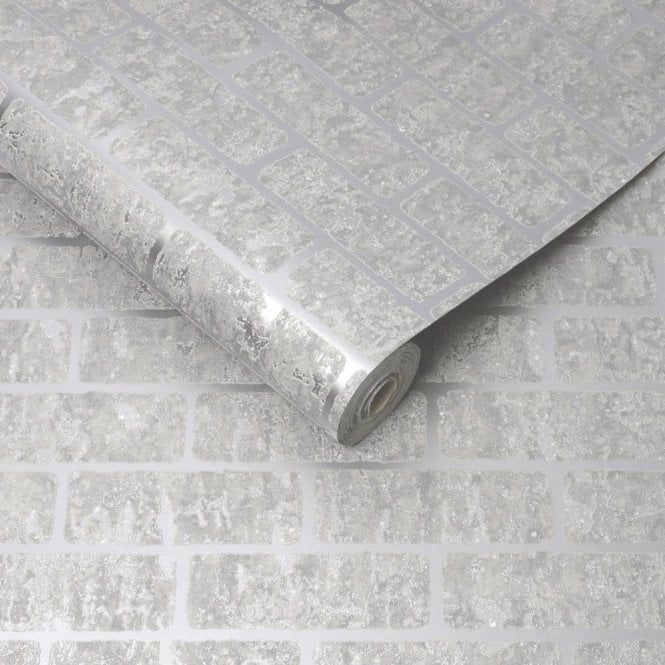 SAMPLE - Milan Brick Silver Blown Vinyl Wallpaper by Superfresco 106523