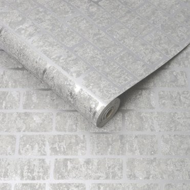 SAMPLE - Milan Brick Silver Blown Vinyl Wallpaper by Superfresco 106523