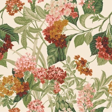 SAMPLE - Misaki Hydrangea Sage / Orange Wallpaper by Belgravia Decor 2322