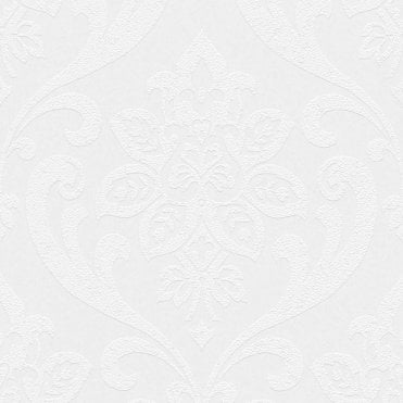 SAMPLE - Modern XL Damask White Blown Vinyl Wallpaper by AS Creation 9566-13