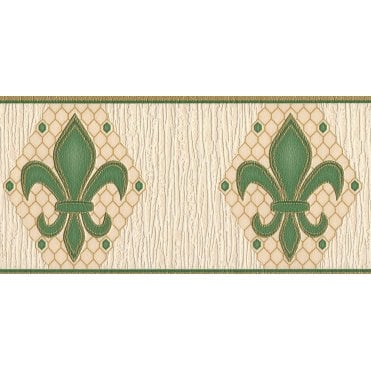 SAMPLE - Montreal Fleur De Lys Green / Cream Textured Border by Grandeco V377-15B