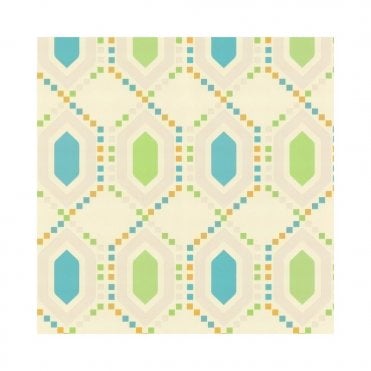 SAMPLE - Mosaic Geometric Cream / Teal / Lime Cushion Vinyl Wallpaper by P+S International 45025-20