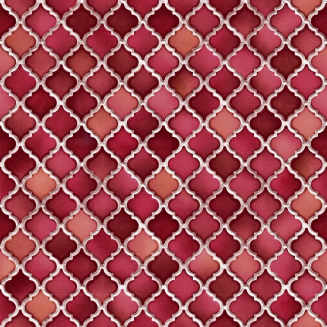 SAMPLE - Natural Faux Arabesque Tile Red Wallpaper by design id NF232087
