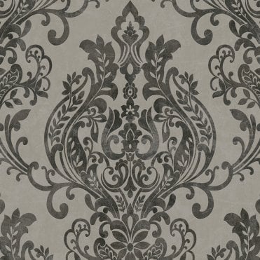 SAMPLE - New Life Grey / Black Damask Wallpaper by AS Creation 37681-3