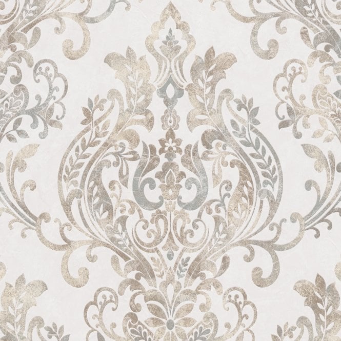 SAMPLE - New Life Ivory / Rose Gold Damask Wallpaper by AS Creation 37681-1