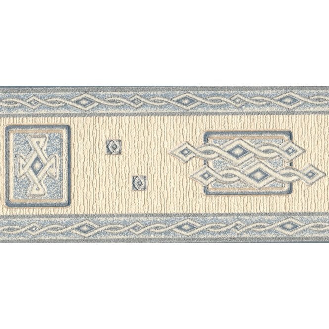 SAMPLE - Norse Motifs Blue / Cream Textured Border by Rasch 522105