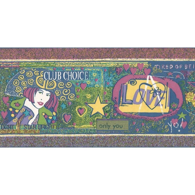 SAMPLE - Nouveau Lyrics Blue / Multi 10 Metre Border by Coloroll 200437