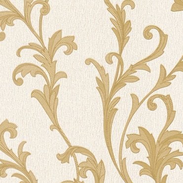 SAMPLE - Opulence Scroll Natural / Gold Blown Vinyl Wallpaper by A S Creation 32476-2