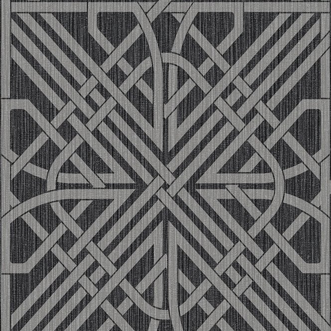 SAMPLE - Oria Link Charcoal / Silver Wallpaper by Belgravia Decor 6738