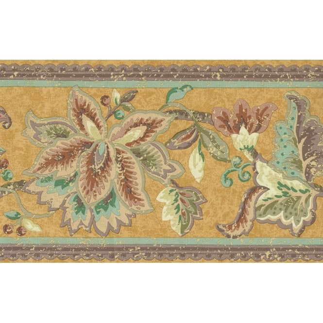 SAMPLE - Palace Gardens Jacobean Floral Mustard 10 Metre Vinyl Border by Fine Decor B5237