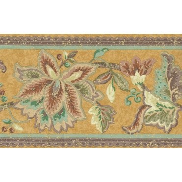 SAMPLE - Palace Gardens Jacobean Floral Mustard 10 Metre Vinyl Border by Fine Decor B5237