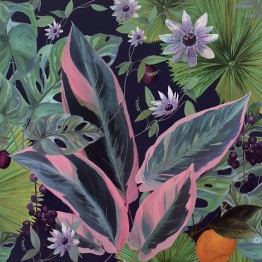 SAMPLE - Passion Flower Navy Wallpaper by Arthouse 921703
