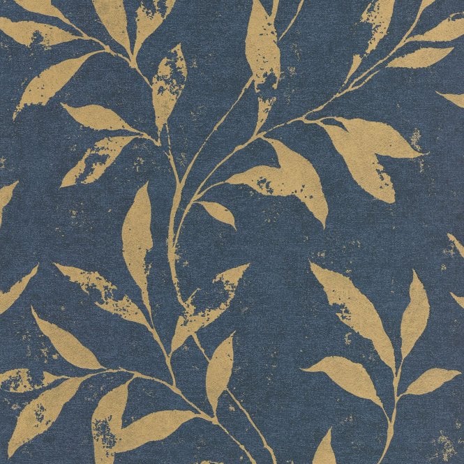 SAMPLE - Phoenix Even Motifs Navy / Gold Wallpaper by Grandeco Vertical Art A48302
