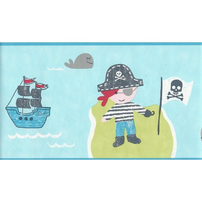 SAMPLE - Pirates Boats Blue Border by Decorline DLB50088