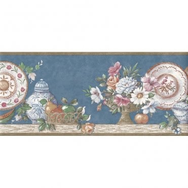 SAMPLE - Pot Pourri Blue Vinyl Border by Coloroll 265573 - Border Sample (30 x 0 cm)