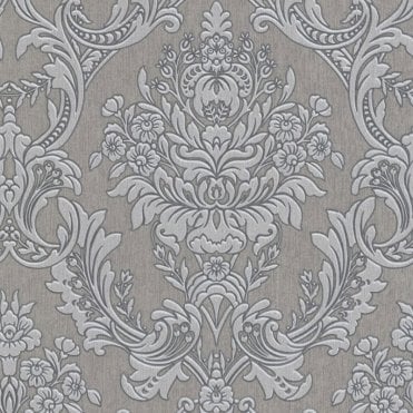 SAMPLE - Province Damask Wallpaper Grey by Graham & Brown 31-036