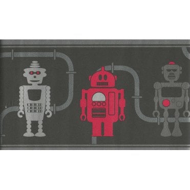 SAMPLE - Robots Wallpaper Border Black / Red by Decorline DLB07533