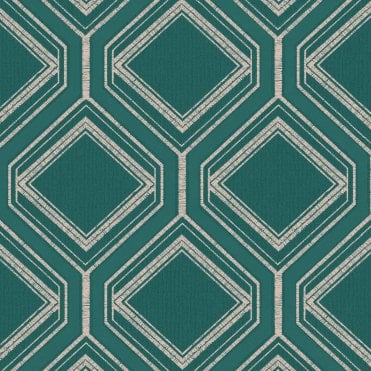 SAMPLE - Saville Row Geo Teal  / Pale Gold Wallpaper by Superfresco Colours 119554