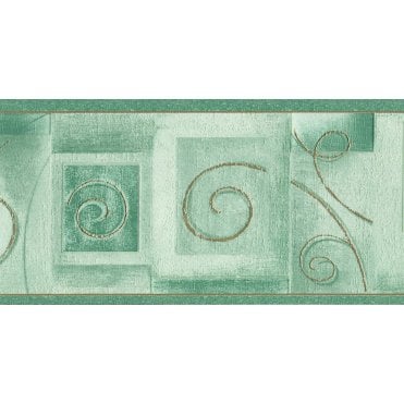 SAMPLE - Scrolls Square Motifs Green / Gold Textured Border by Ideco P993-04