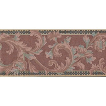 SAMPLE - Sheena Scroll Deep Coral / Green 5 Metre Vinyl Border by John Wilman 161080