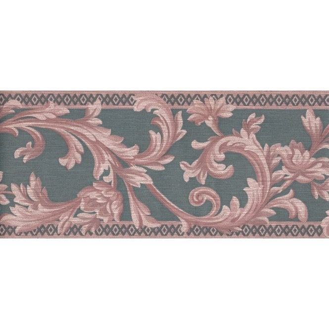 SAMPLE - Sheena Scroll Pink / Jade 10 Metre Border by John Wilman 216377