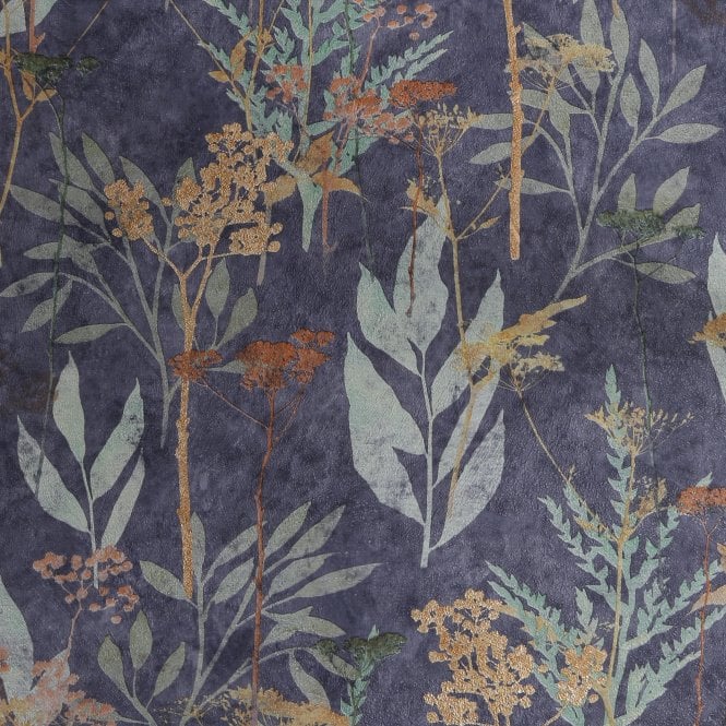 SAMPLE - Solstice Navy Copper Wallpaper by Superfresco Easy 125062