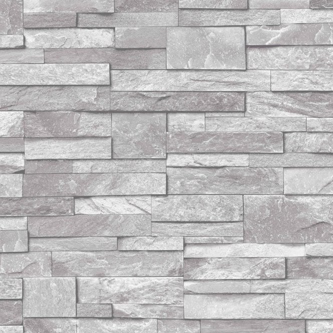 SAMPLE - Stone Light Grey Rock Wall Effect Wallpaper by Ideco Home A17202
