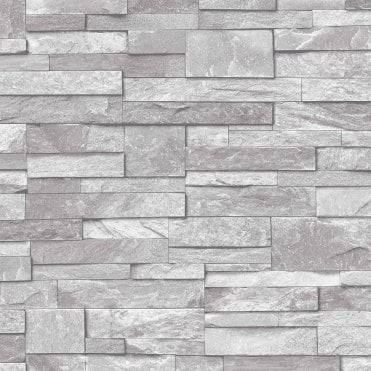 SAMPLE - Stone Light Grey Rock Wall Effect Wallpaper by Ideco Home A17202