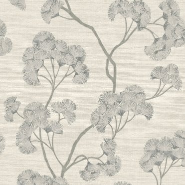 SAMPLE - Sumatra Ginkgo Textured Wallpaper Grey by The Design Library 316025