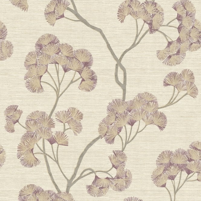 SAMPLE - Sumatra Ginkgo Textured Wallpaper Mauve by The Design Library 316001