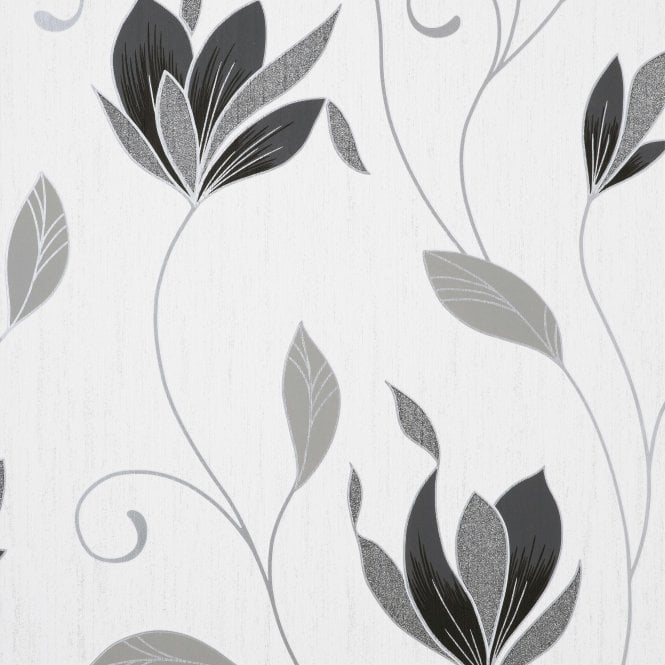 SAMPLE - Synergy Floral Black Wallpaper by Crown M1719